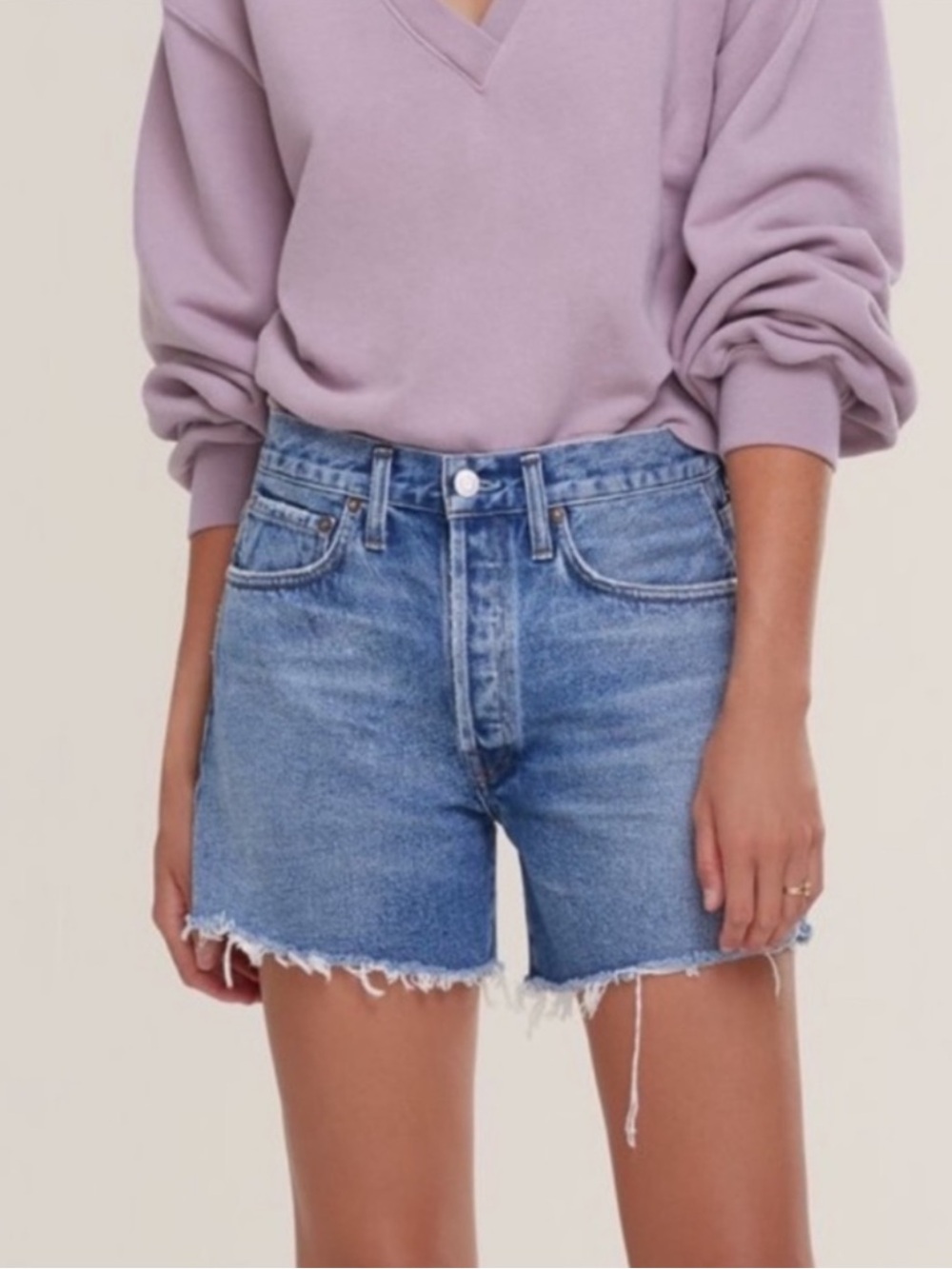 NWT Agolde Parker Long Denim Shorts - Skywave - Picture 2 of 7